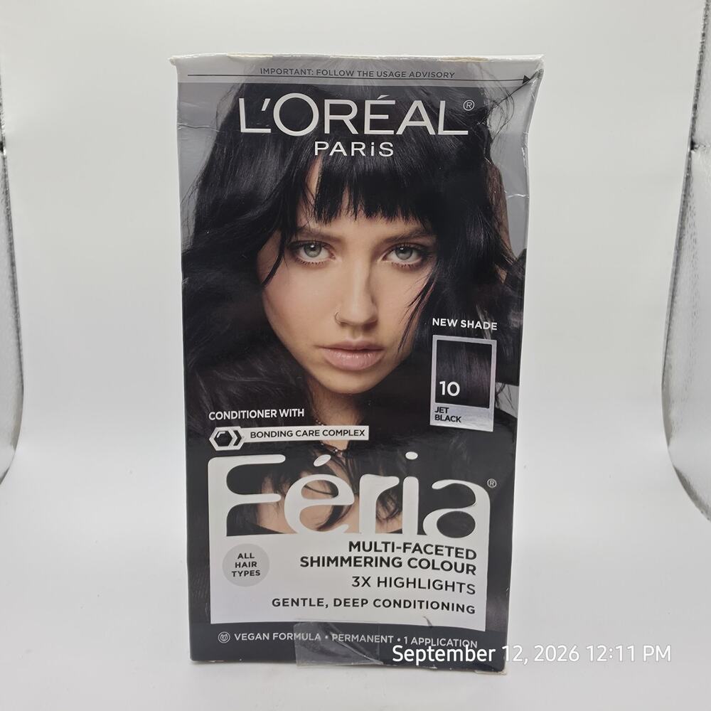 L'Oréal Paris Feria Shimmering Permanent Hair Dye Color, 10 Jet Black